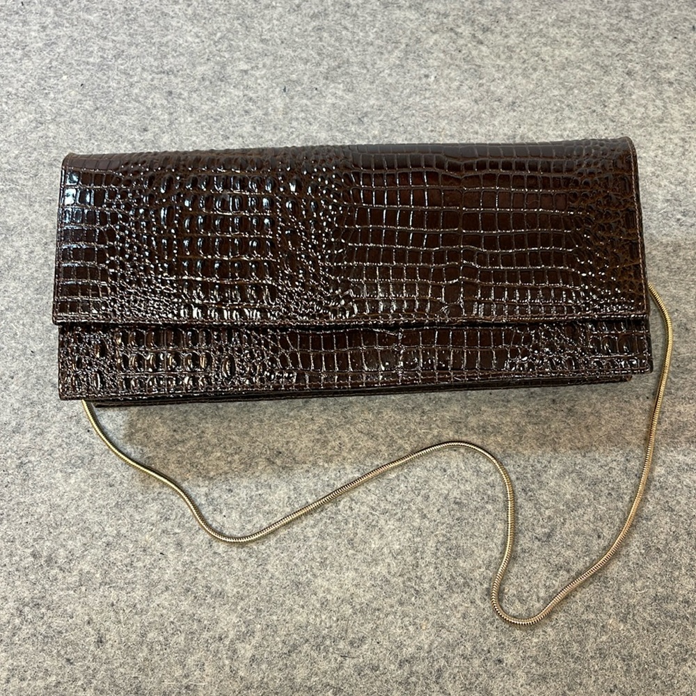 Brown alligator purse.